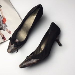 Stuart Weitzman Suede/Snakeskin Kitten Heel Pumps